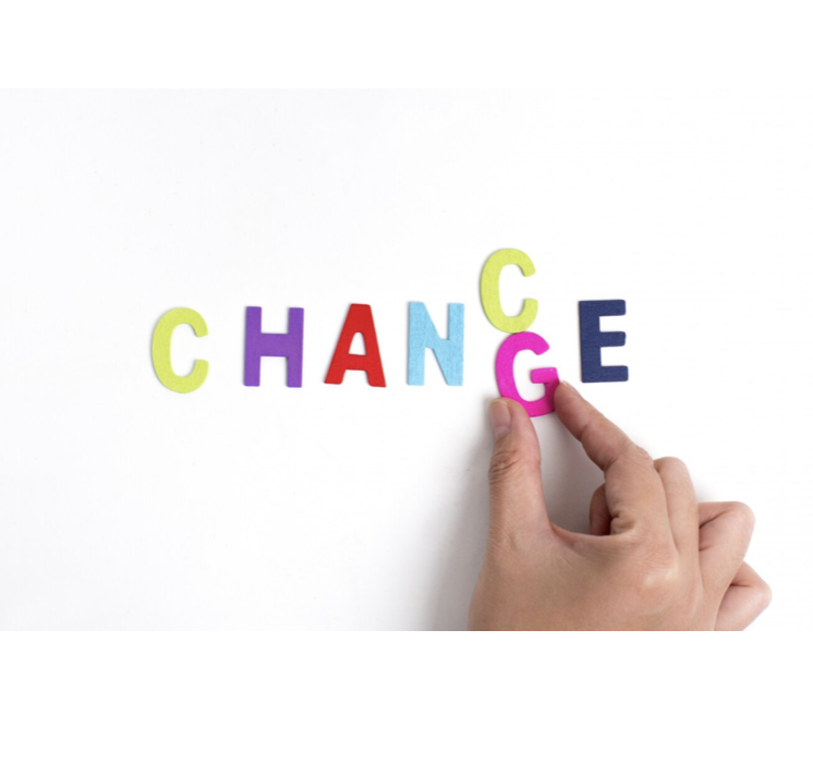 The word 'Change' arranged with colorful letters, representing life transitions and emotional support offered by kinesiology.